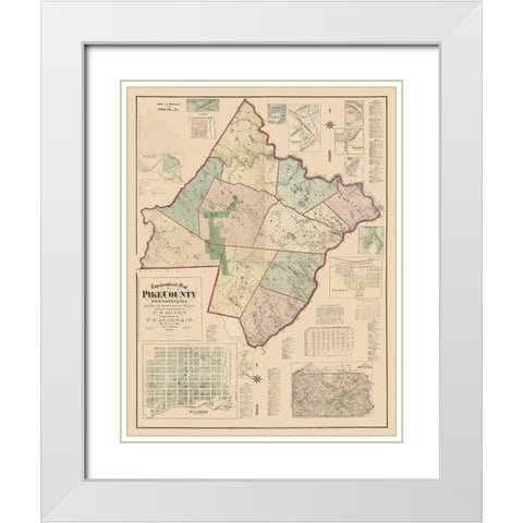 Pike County Pennsylvania - Beers 1872 White Modern Wood Framed Art Print with Double Matting by Beers