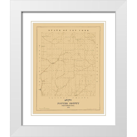 Potter County Pennsylvania - 1856 White Modern Wood Framed Art Print with Double Matting by Unknown