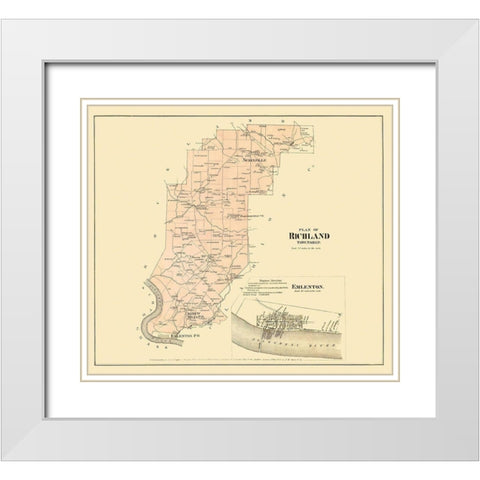 Richland Pennsylvania Landowner - Beers 1865 White Modern Wood Framed Art Print with Double Matting by Beers