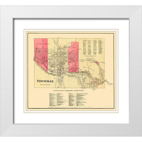 Titusville Pennsylvania Landowner - Beers 1865 White Modern Wood Framed Art Print with Double Matting by Beers