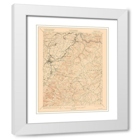 Uniontown Pennsylvania Quad - USGS 1900 White Modern Wood Framed Art Print with Double Matting by USGS