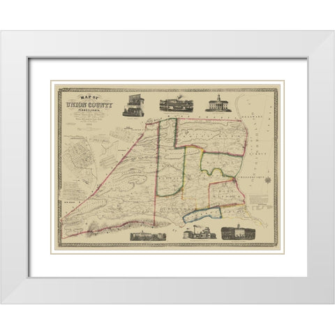 Union County Pennsylvania - Pasehall 1856 White Modern Wood Framed Art Print with Double Matting by Pasehall