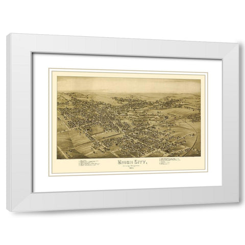 Union City Pennsylvania - Fowler 1895  White Modern Wood Framed Art Print with Double Matting by Fowler
