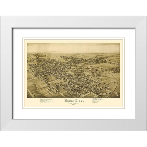 Union City Pennsylvania - Fowler 1895  White Modern Wood Framed Art Print with Double Matting by Fowler