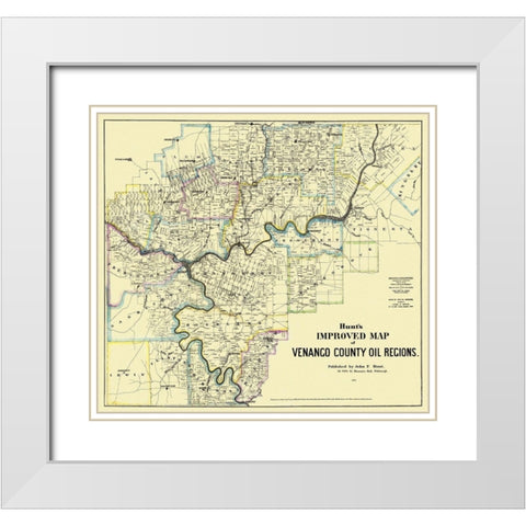 Venango Pennsylvania Landowner - Hunt 1865 White Modern Wood Framed Art Print with Double Matting by Hunt