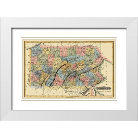 Pennsylvania - 1823 White Modern Wood Framed Art Print with Double Matting by Lucas