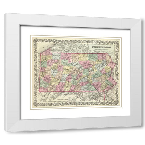 Pennsylvania - Colton 1856 White Modern Wood Framed Art Print with Double Matting by Colton