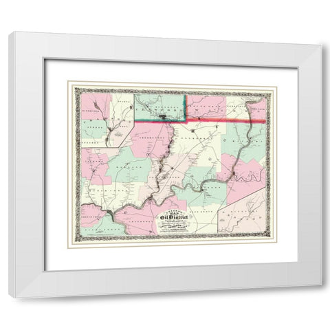 Oil District In Pennsylvania with Landowners 1865 White Modern Wood Framed Art Print with Double Matting by Colton