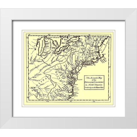 English Colonies Bordering Ohio River - 1750 White Modern Wood Framed Art Print with Double Matting by Unknown