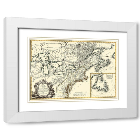 United States Canada - Vaugondy 1778 White Modern Wood Framed Art Print with Double Matting by Vaugondy