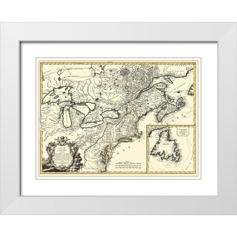 United States Canada - Vaugondy 1778 White Modern Wood Framed Art Print with Double Matting by Vaugondy