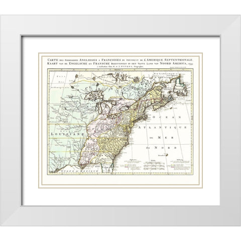 English French Possessions North America White Modern Wood Framed Art Print with Double Matting by Ottens