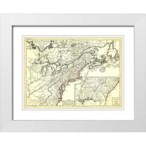 English French Possessions Canada Louisiana - 1756 White Modern Wood Framed Art Print with Double Matting by Unknown