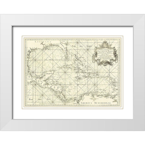 Gulf of Mexico and Islands of America 1755 White Modern Wood Framed Art Print with Double Matting by Unknown