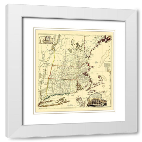 Massachusetts, New Hampshire, Connecticut, RI White Modern Wood Framed Art Print with Double Matting by Unknown