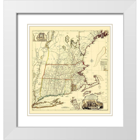 Massachusetts, New Hampshire, Connecticut, RI White Modern Wood Framed Art Print with Double Matting by Unknown