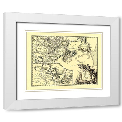 United States Canada - Vaugondy 1755 White Modern Wood Framed Art Print with Double Matting by Vaugondy