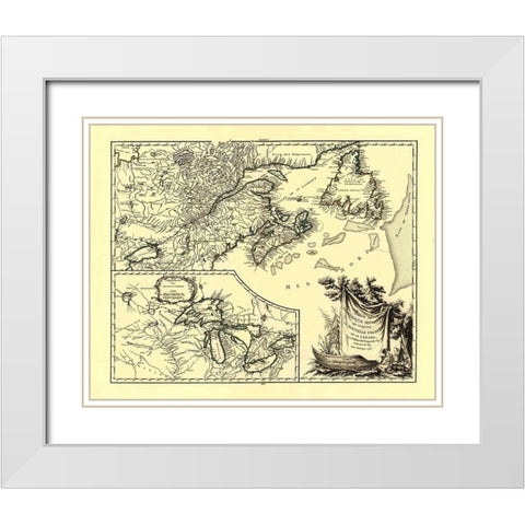 United States Canada - Vaugondy 1755 White Modern Wood Framed Art Print with Double Matting by Vaugondy