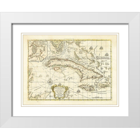 Currents Ships Courses Cuba - 1762 White Modern Wood Framed Art Print with Double Matting by Unknown