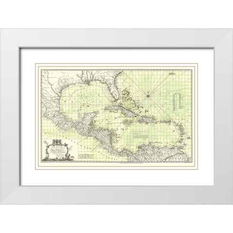 Chart of West Indies - Speer 1774 White Modern Wood Framed Art Print with Double Matting by Speer