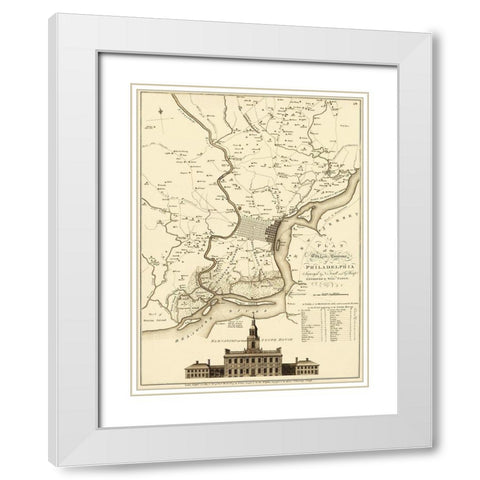 City Environs of Philadelphia - Faden 1777 White Modern Wood Framed Art Print with Double Matting by Faden