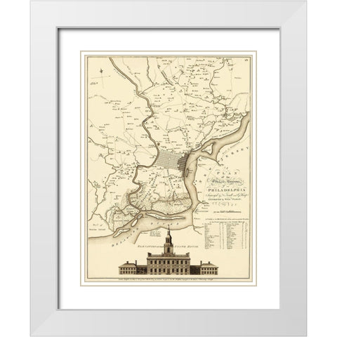 City Environs of Philadelphia - Faden 1777 White Modern Wood Framed Art Print with Double Matting by Faden