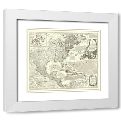 North America with Indian Islands White Modern Wood Framed Art Print with Double Matting by Delarochette