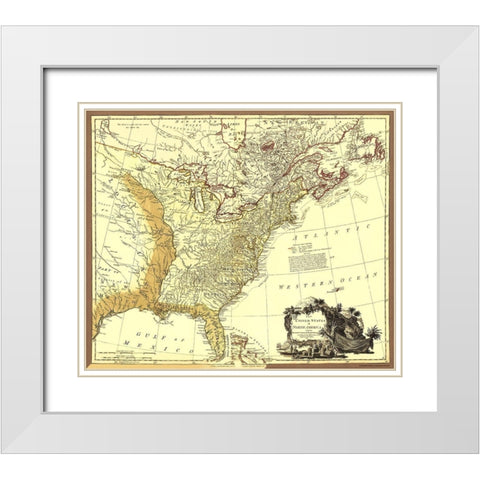 United States British with Spanish Territories White Modern Wood Framed Art Print with Double Matting by Faden