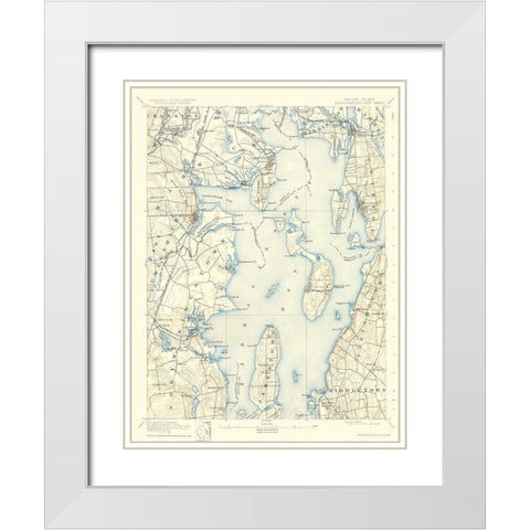 Narragansett Rhode Island Sheet - USGS 1892 White Modern Wood Framed Art Print with Double Matting by USGS