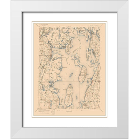 Narragansett Bay Rhode Island Sheet - USGS 1892 White Modern Wood Framed Art Print with Double Matting by USGS