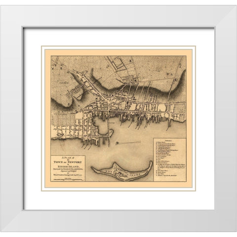 Newport Rhode Island - Blaskowitz 1777  White Modern Wood Framed Art Print with Double Matting by Blaskowitz