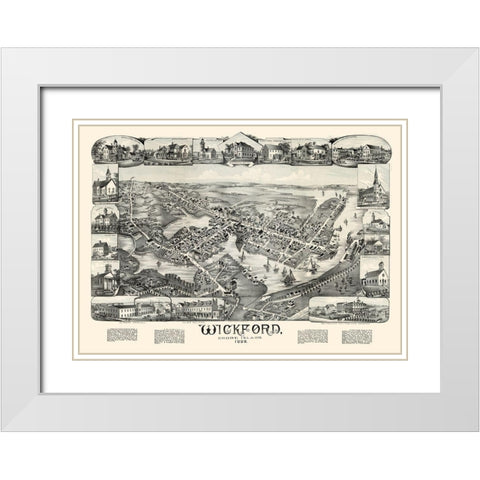 Wickford Rhode Island - Bailey 1888  White Modern Wood Framed Art Print with Double Matting by Bailey