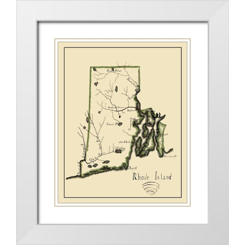 Rhode Island - Henshaw 1828 White Modern Wood Framed Art Print with Double Matting by Henshaw