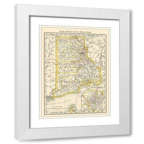 Rhode Island - Rand McNally 1879 White Modern Wood Framed Art Print with Double Matting by Rand McNally