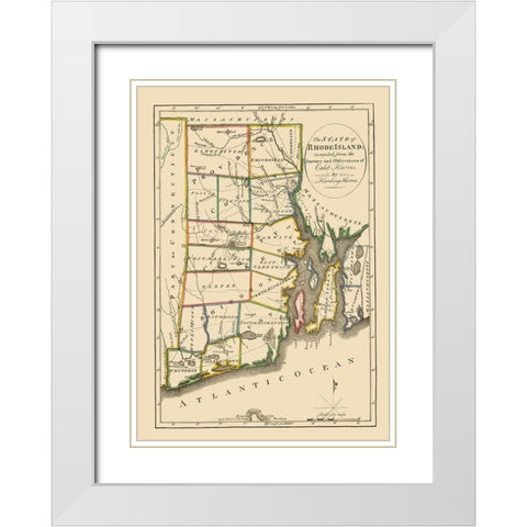 Rhode Island - Carey 1814 White Modern Wood Framed Art Print with Double Matting by Carey