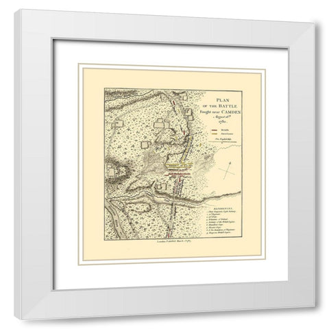 Camden South Carolina - Faden 1787  White Modern Wood Framed Art Print with Double Matting by Faden