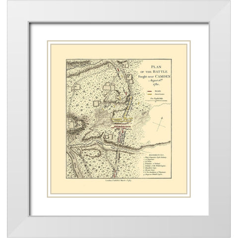 Camden South Carolina - Faden 1787  White Modern Wood Framed Art Print with Double Matting by Faden
