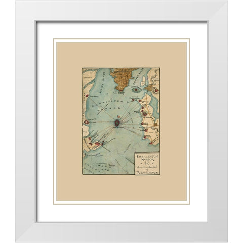 Charleston Harbor South Carolina -1861 White Modern Wood Framed Art Print with Double Matting by Unknown