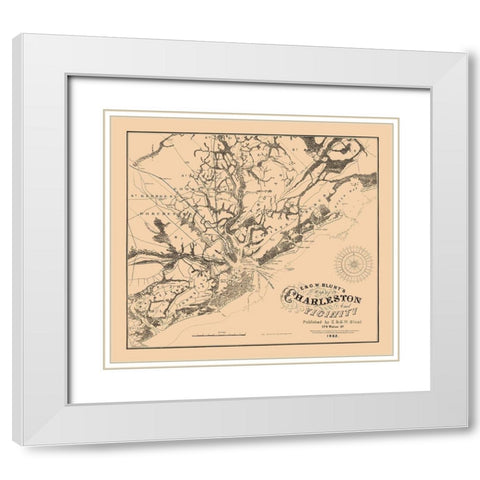 Charleston South Carolina - Blunt 1862  White Modern Wood Framed Art Print with Double Matting by Blunt