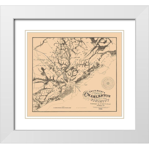Charleston South Carolina - Blunt 1862  White Modern Wood Framed Art Print with Double Matting by Blunt