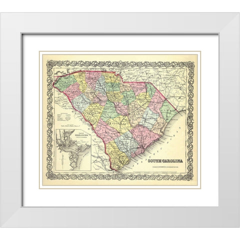 South Carolina - Colton 1855 White Modern Wood Framed Art Print with Double Matting by Colton