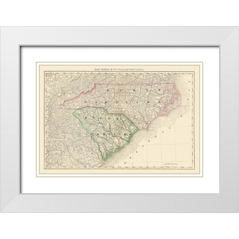 North Carolina, South Carolina - Rand McNally 1879 White Modern Wood Framed Art Print with Double Matting by Rand McNally