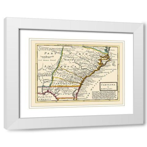 Carolinas - Bowles 1736 White Modern Wood Framed Art Print with Double Matting by Bowles