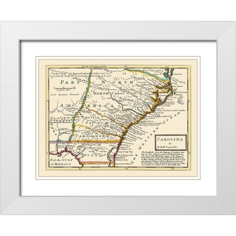 Carolinas - Bowles 1736 White Modern Wood Framed Art Print with Double Matting by Bowles