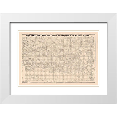 Bennett County South Dakota - Bates 1910  White Modern Wood Framed Art Print with Double Matting by Bates