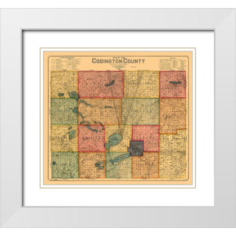 Codington County South Dakota - Peterson 1898  White Modern Wood Framed Art Print with Double Matting by Peterson