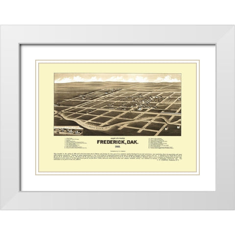 Frederick South Dakota - Campau 1883 White Modern Wood Framed Art Print with Double Matting by Campau