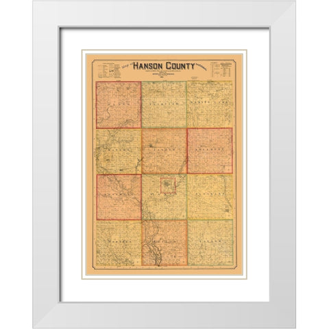 Hanson County South Dakota - Peterson 1893  White Modern Wood Framed Art Print with Double Matting by Peterson