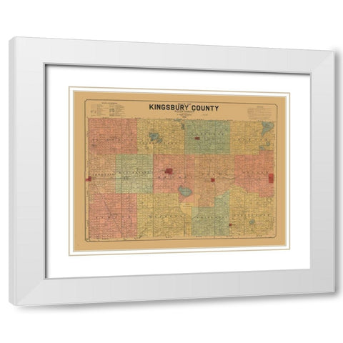 Kingsbury County South Dakota - Peterson 1899  White Modern Wood Framed Art Print with Double Matting by Peterson