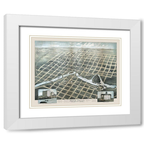 Sioux Falls South Dakota - Carson 1881  White Modern Wood Framed Art Print with Double Matting by Carson